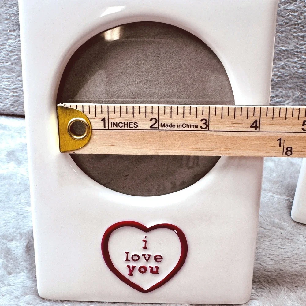Russ White Ceramic I Love You Heart Love Picture Frames Set of 2 Romantic Decor